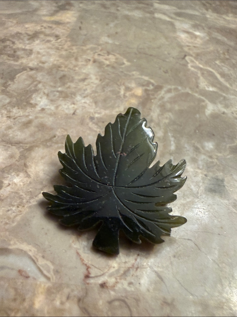 Vintage Nephrite Genuine Jade Canadian leaf brooch